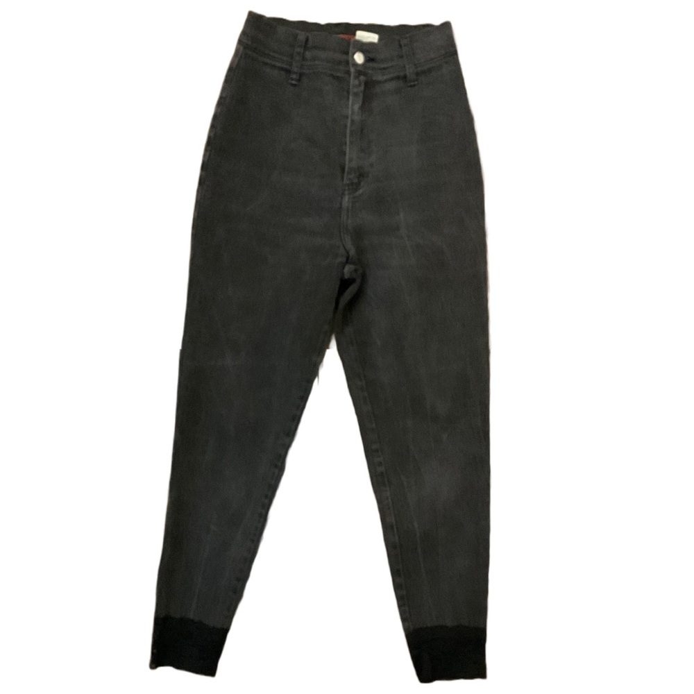 Vintage high waisted 90’s black acid wash lace bottom stretch mom jeans sz 26/27
